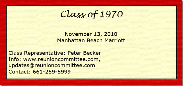 invitation to Class of 1970 reunion