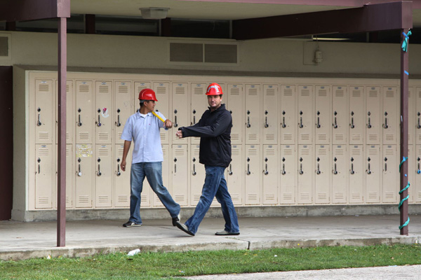 Disaster Drill teacher hard hats IMG_3072